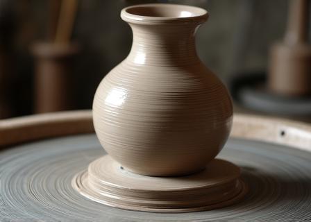 Torno de alfarero con arcilla fresca